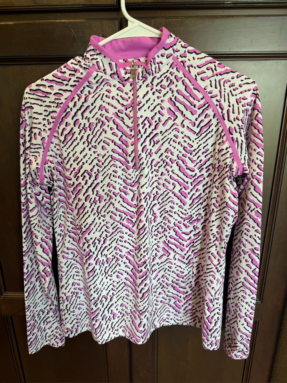 TAIL Activewear long sleeve 3/4 zip top size small pink zebra print